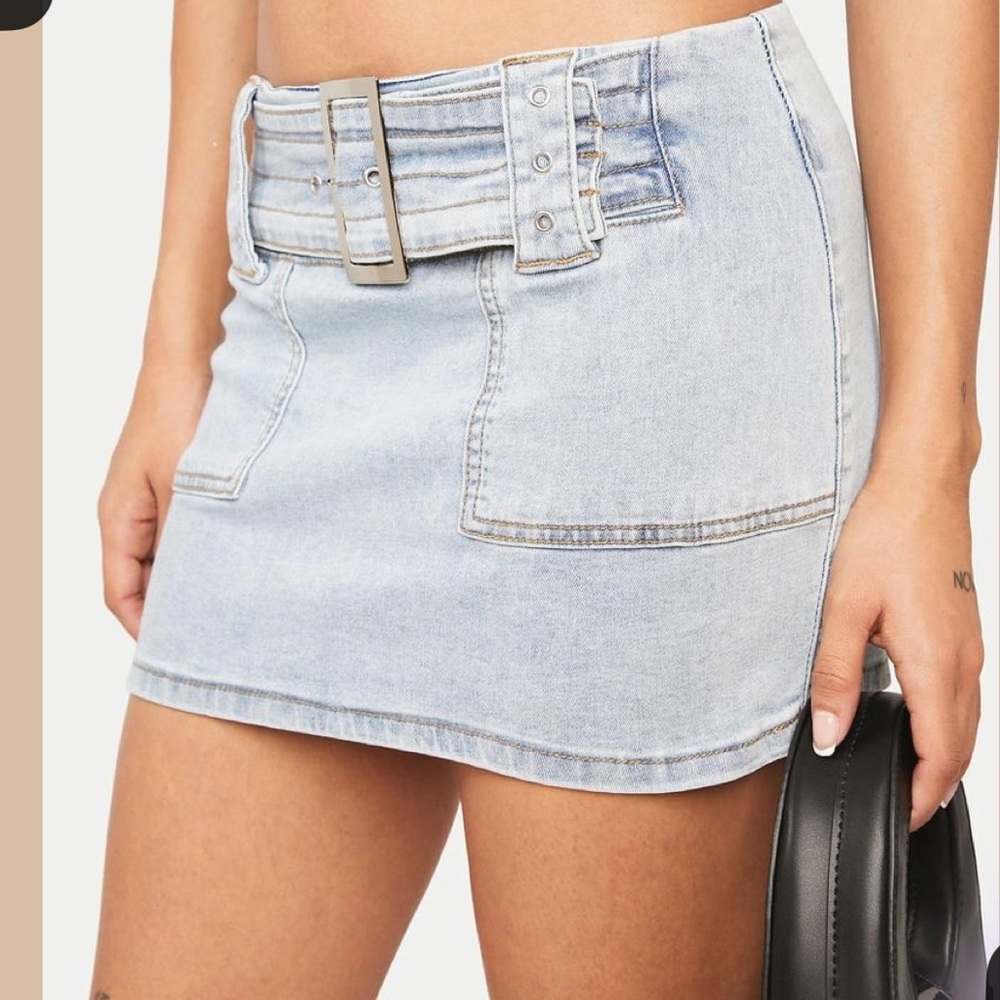 Edikted Light Blue Denim Mini Skirt
